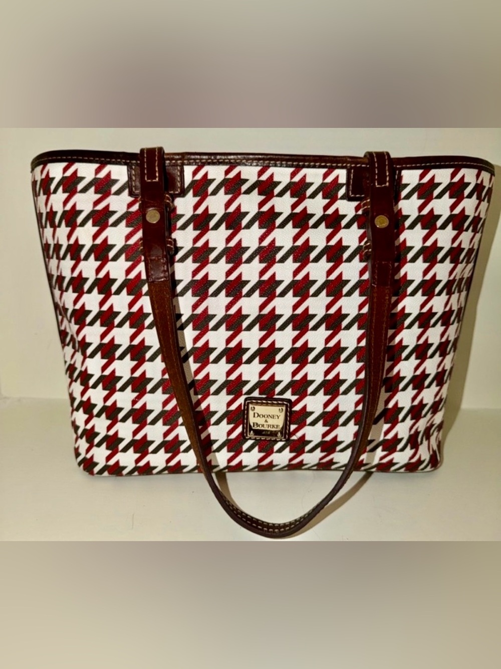 Dooney & Bourke Red, Black & White Houndstooth Tote